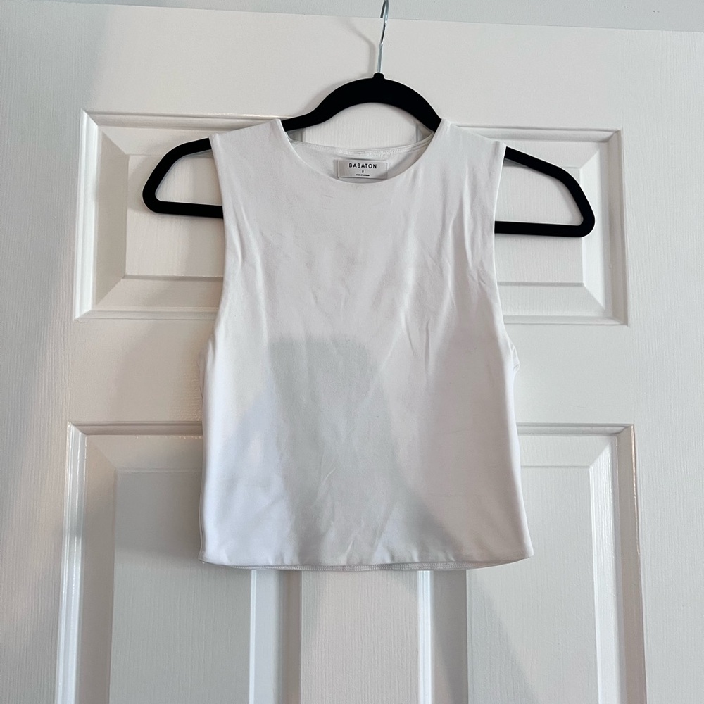 Babaton white cropped muscle tank
